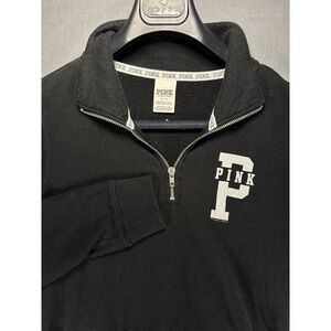 Victorias Secret Pink Black 1/4 Zip Sweatshirt Women's Small Petite Varsity